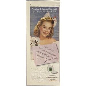 Woodbury Beauty Cream "Sonja Henie: Another Woodbury Hollywood Star" Ad 1950's